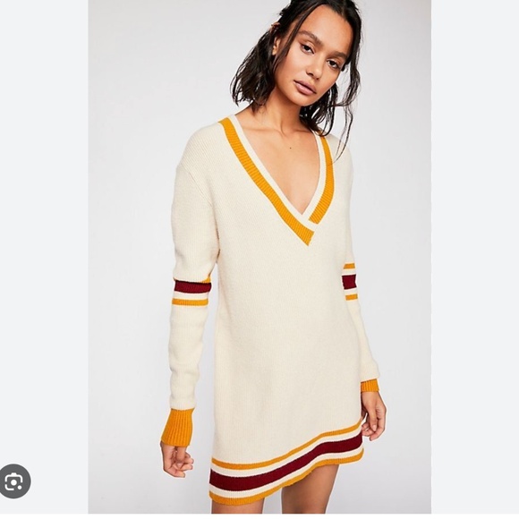 For Love and Lemons Ivy League Sweater Dress Cream with Maroon & Gold Stripes XS - Picture 15 of 15